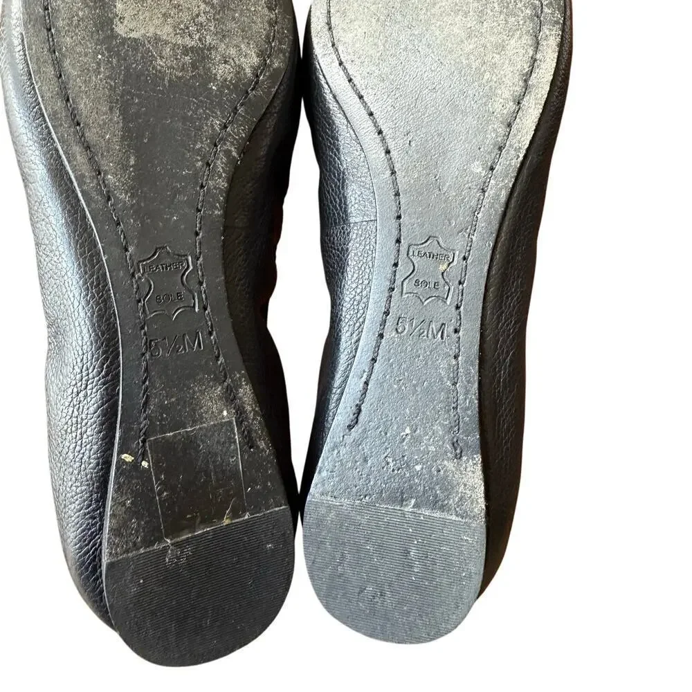 Tory Burch Claire Elastic Ballet Flats Shoes Perfect Black Gold Size 5.5 Comfort